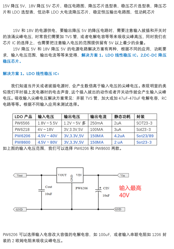 15V降壓5V，18V降壓5V的IC和LDO芯片的方案