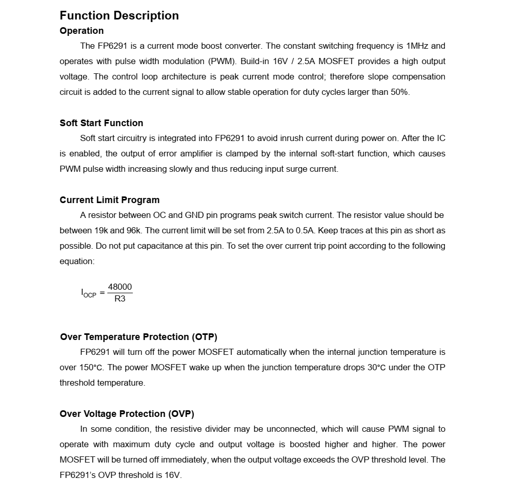 FP6291 是一種電流模式升壓 DC-DC 轉(zhuǎn)換器。其內(nèi)置0.2? 功率MOSFET的PWM電路使 該調(diào)節(jié)器具有很高的功率效率
