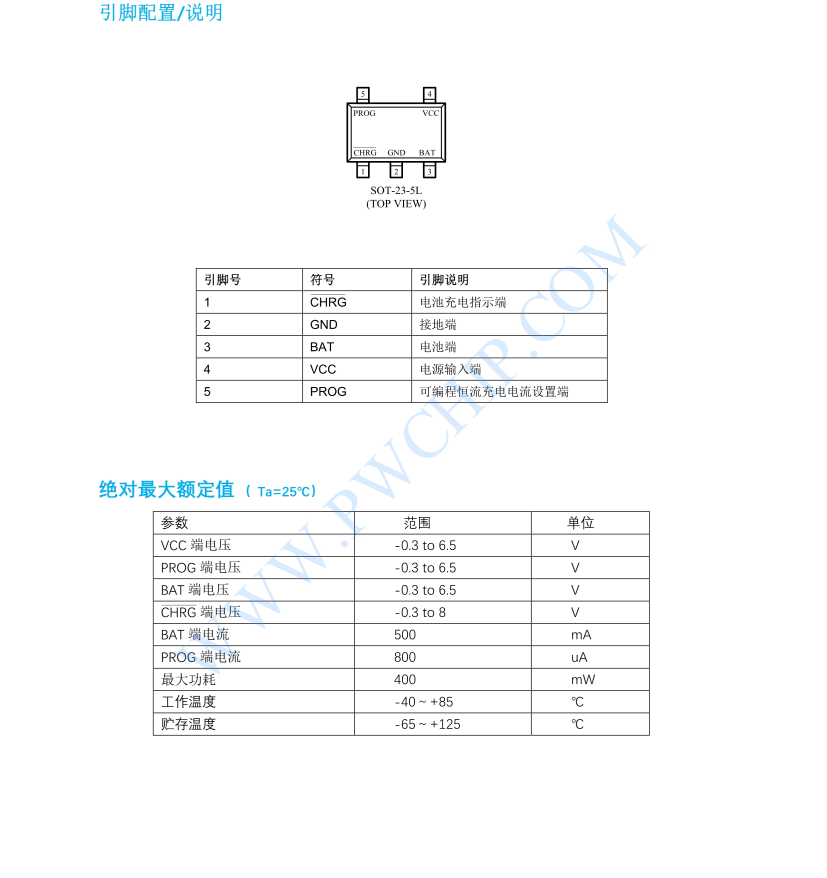 500MA單節(jié)3.7V鋰電池充電芯片PW4054