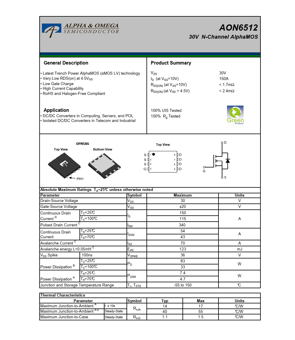 AON6512品牌美國萬代DFN5*6封裝，原廠技術(shù)支持