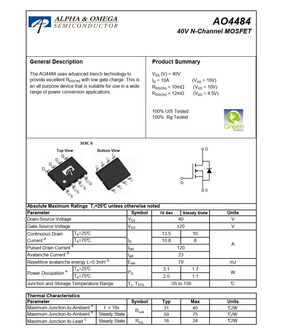 原裝AO4484封裝SOIC-8品牌美國萬代，質(zhì)量可靠