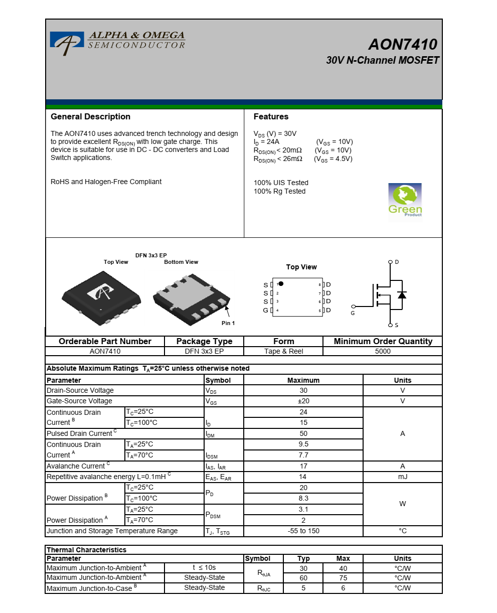 全新正品供應(yīng)AON7410封裝DFN3*3品牌美國(guó)萬(wàn)代