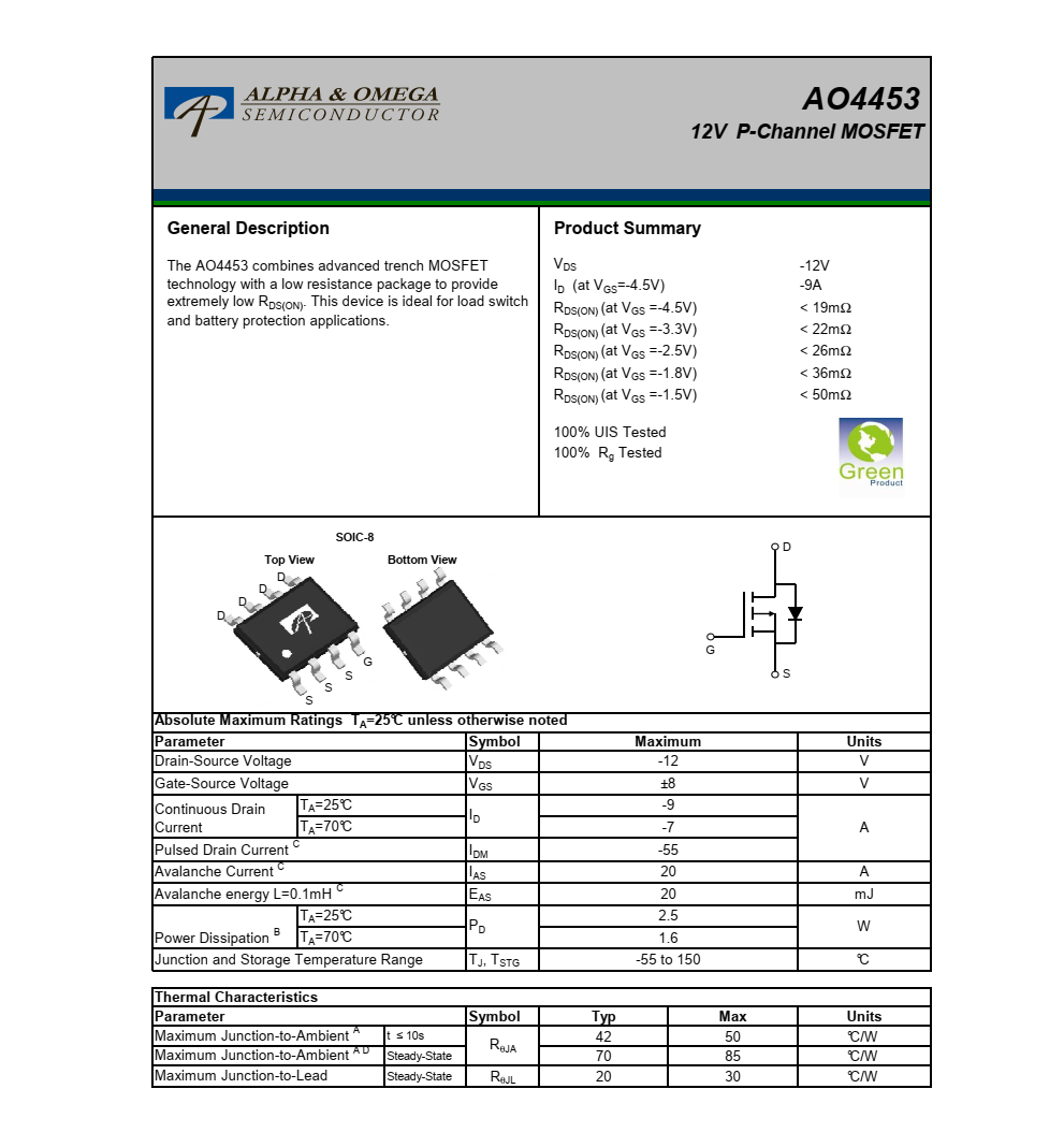 AO4453美國萬代SOIC-8封裝，質(zhì)量可靠，價格優(yōu)勢