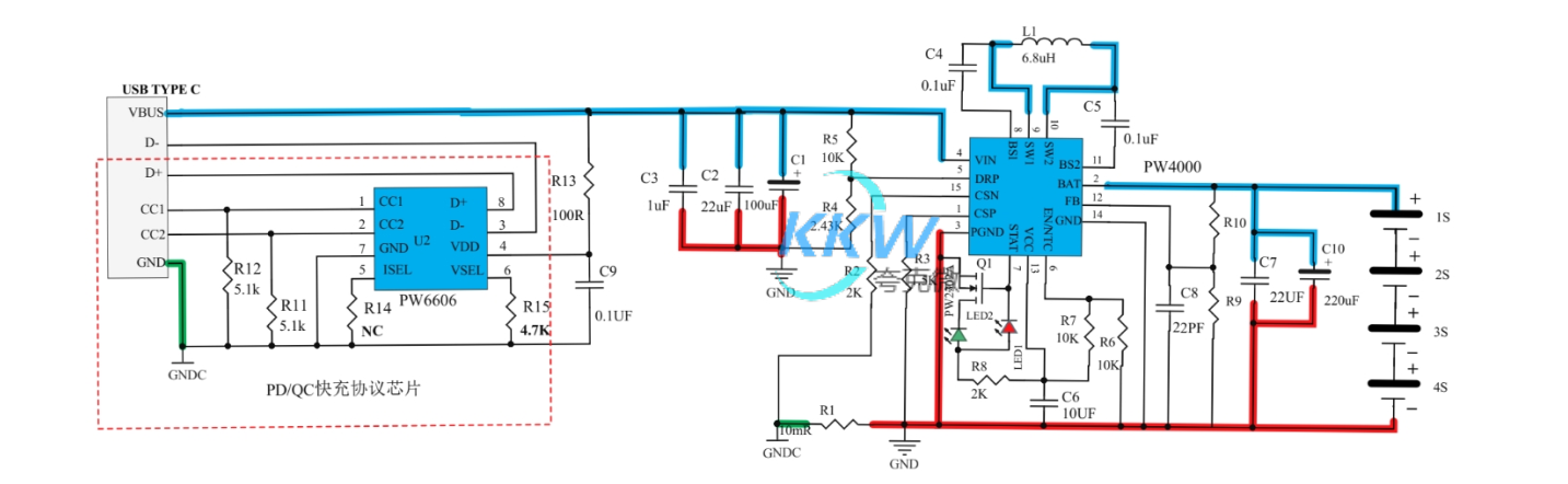 PD 和 QC 充電器 5-9V2A 給四節(jié)鋰電池充電芯片方案 PW4000  138號(hào)