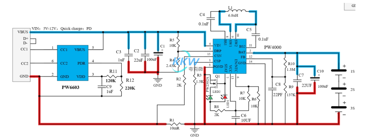 5V-12V 給三節(jié)鋰電池 12.6V 充電升降壓芯片， PW4000 支持快充 PD 輸入  118號(hào)